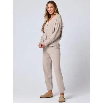 Stylish ANRABESS Women's Two-Piece Waffle Knit Outfit Set