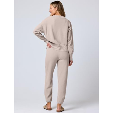 Stylish ANRABESS Women's Two-Piece Waffle Knit Outfit Set