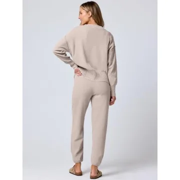 Stylish ANRABESS Women's Two-Piece Waffle Knit Outfit Set