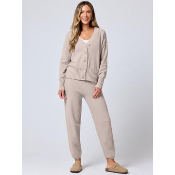 Stylish ANRABESS Women's Two-Piece Waffle Knit Outfit Set