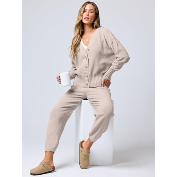 Stylish ANRABESS Women's Two-Piece Waffle Knit Outfit Set