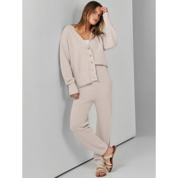 Stylish ANRABESS Women's Two-Piece Waffle Knit Outfit Set