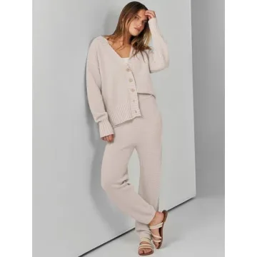 Stylish ANRABESS Women's Two-Piece Waffle Knit Outfit Set