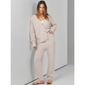 Stylish ANRABESS Women's Two-Piece Waffle Knit Outfit Set