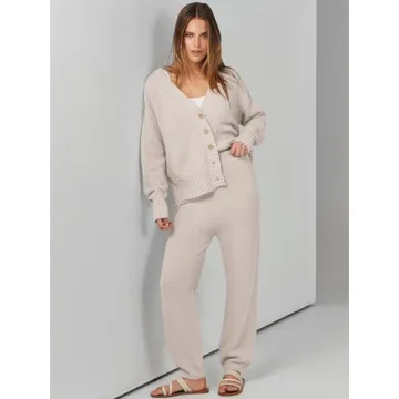 Stylish ANRABESS Women's Two-Piece Waffle Knit Outfit Set