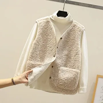 Tuduoms Women's Sherpa Vest Warm Faux Shearling Winter Coat