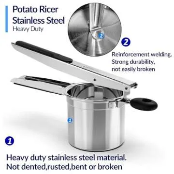 Potato Ricer, Ricer for Mashed Potatoes, 3 Interchangeable Discs Potato Ricer Stainless Steel for Fluffy Mashed Potatoes, Heavy Duty Spaetzle Maker with Silicone Handle, for Gnocchi Spaghetti