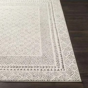 BoutiqueRugs Burdette Farmhouse Black and White Soft Neutral Area Rug - Boho Oriental Medallion Carpet for Bedroom, Living Room - Charcoal, Black, Cream - 5'3" x 7'3" (5x7)