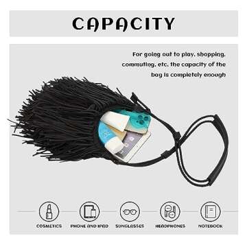 Emprier Vintage Fringe hobo bags for Women Vegan Faux Suede Leather Tassel Crossbody Bag Fringe Purse Black
