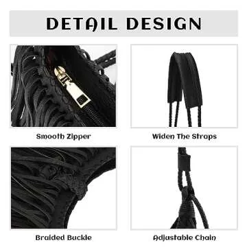 Emprier Vintage Fringe hobo bags for Women Vegan Faux Suede Leather Tassel Crossbody Bag Fringe Purse Black