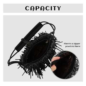 Emprier Vintage Fringe hobo bags for Women Vegan Faux Suede Leather Tassel Crossbody Bag Fringe Purse Black