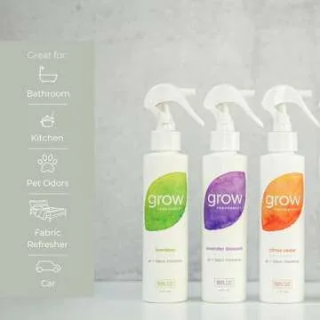 Grow Fragrance Scented Fabric and Room Air Freshener Spray - Certified Non-Toxic, 100% Plant-Based Essential Oils - 5 oz (Lav Blossom, Bamboo, Cedar Citrus 3-Pack)
