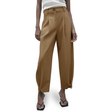 Cicy Bell Womens Casual Dress Pants High Waisted Button Work Office Pleated Trousers with Pockets Br...