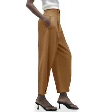 Cicy Bell Womens Casual Dress Pants High Waisted Button Work Office Pleated Trousers with Pockets Brown