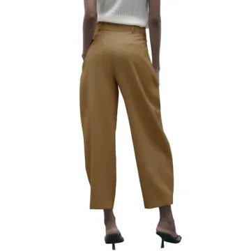 Cicy Bell Womens Casual Dress Pants High Waisted Button Work Office Pleated Trousers with Pockets Brown