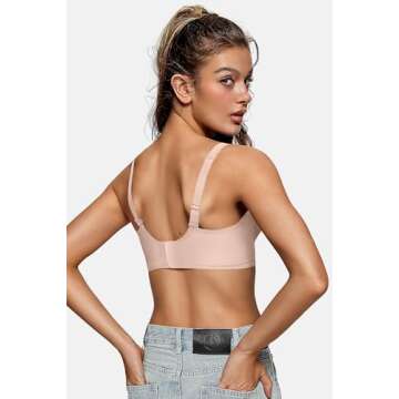 OEAK Womens Deep V Bras Comfortable Bras Support Push Up Bralettes Low Cut no Underwire Bras Plunge Seamless Tshirts Bras Skin Color L