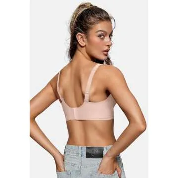 OEAK Womens Deep V Bras Comfortable Bras Support Push Up Bralettes Low Cut no Underwire Bras Plunge Seamless Tshirts Bras Skin Color L