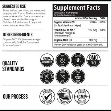 Organic Plant-Based D3 + K2 - Immune Support & Bone Health