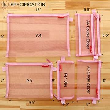 Pendancy Mesh Zipper Pouch 5pcs Lightweight Nylon File Folders Document Organizer Cosmetic Bags Acce...