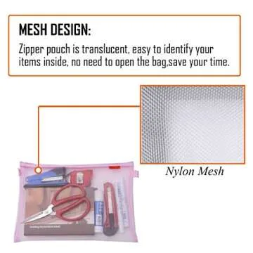 Pendancy Mesh Zipper Pouch 5pcs Lightweight Nylon File Folders Document Organizer Cosmetic Bags Accessories Storage for Travel and Office Supplies(Pink, A4 A5 A6)