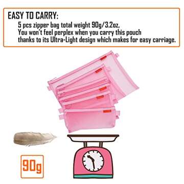 Pendancy Mesh Zipper Pouch 5pcs Lightweight Nylon File Folders Document Organizer Cosmetic Bags Accessories Storage for Travel and Office Supplies(Pink, A4 A5 A6)