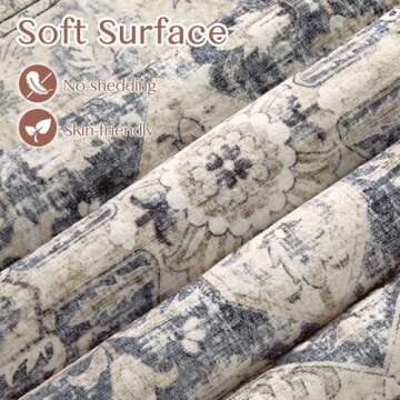 Area Rug Living Room Rugs - 8x10 Washable Boho Rug Vintage Oriental Distressed Farmhouse Large Thin Indoor Carpet for Living Room Bedroom Under Dining Table Home Office - Cream Blue