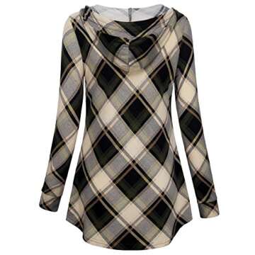 Tunic Hooded,Timeson Womans V Neck Comfy Sweatshirt Pocket Drawstring Pullover Hoodie Shirts Fashion Plaid Tunics Tops for Leggings Loose Fit Hoodies for Fall Green Black X-Large