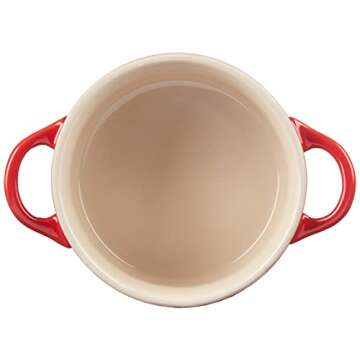 Le Creuset Stoneware Set of 4 Mini Cocottes with Cookbook, 8 oz. each, Cerise