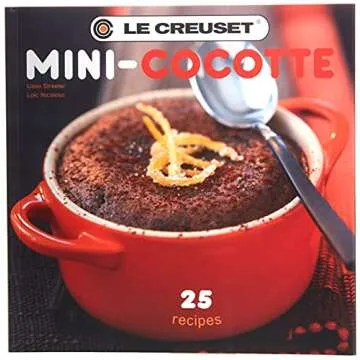 Le Creuset Stoneware Set of 4 Mini Cocottes with Cookbook, 8 oz. each, Cerise