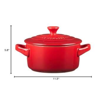 Le Creuset Stoneware Set of 4 Mini Cocottes with Cookbook, 8 oz. each, Cerise