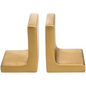 MyGift Modern Gold Concrete Office Bookshelf Decor Bookends for Heavy Book and Textbooks, Desktop Book Holder, 1 Pair