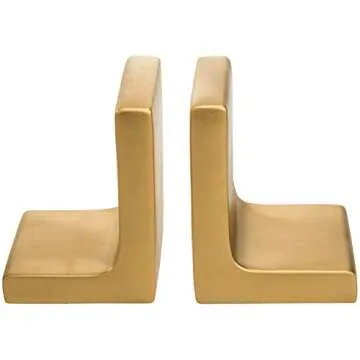 MyGift Modern Gold Concrete Office Bookshelf Decor Bookends for Heavy Book and Textbooks, Desktop Book Holder, 1 Pair