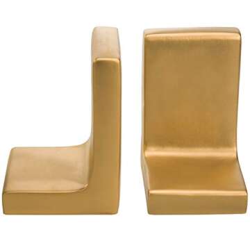 MyGift Modern Gold Concrete Office Bookshelf Decor Bookends for Heavy Book and Textbooks, Desktop Book Holder, 1 Pair
