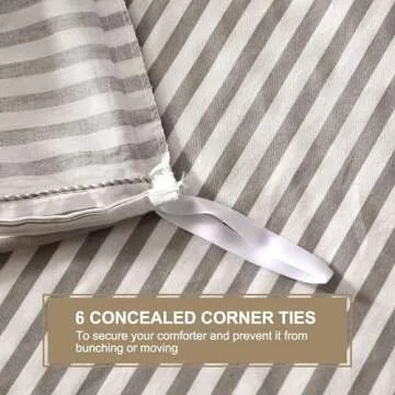 JELLYMONI 100% Natural Cotton 3pcs Striped Duvet Cover Sets,White with Grey Stripes Pattern Printed Comforter Cover,with Zipper Closure & Corner Ties(King Size)