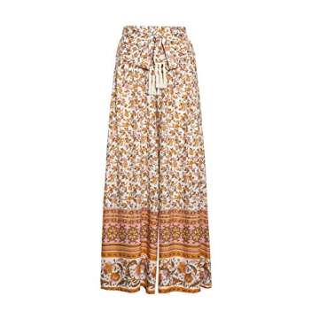 Miessial Women's Summer Tie Front Wide Leg Pants Elastic Waist Casual Pants Beach Palazzo Pants with Fringe Lace up Pink