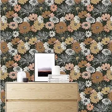 Akywall Vintage Green Floral Wallpaper Peel and Stick Textured Boho Flower Contact Paper Retro Self ...