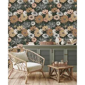 Akywall Vintage Green Floral Wallpaper for Easy Decor Updates