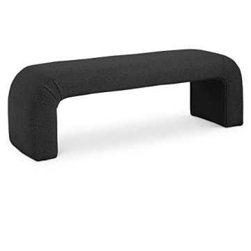 Meridian Furniture 170Black Niagara Modern Upholstered Bench in Rich Black Boucle Fabric