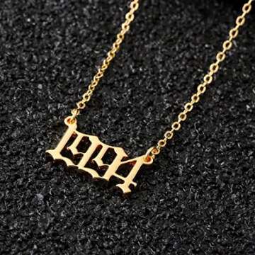 M MOOHAM Birth Year Necklace for Women, Gold 1994 Necklace Old English Birth Year Number Pendant Nec...