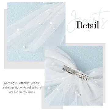 JEAIRTS Bridal Hair Bow Veil Pearl Wedding Hair Piece White Tulle Bow with Clip Bachelorette Party Hair Accessories for Women (Style 1)