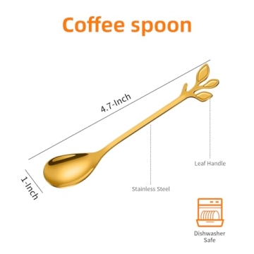 AnSaw Elegant Gold Leaf Coffee Spoons - 10-Piece, 4.7" Mini Stainless Steel Espresso & Dessert Tea Spoons, Perfect for Demitasse & Small Servings