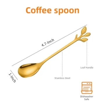 AnSaw Elegant Gold Leaf Coffee Spoons - 10-Piece, 4.7" Mini Stainless Steel Espresso & Dessert Tea Spoons, Perfect for Demitasse & Small Servings