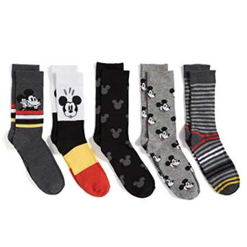 Disney mens Mickey Mouse Men's 5 Pack Crew Casual Sock, Grey Stripe Multi, 10 13 US