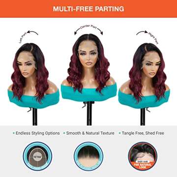 GLAM21USA HD LACE Front Loose Wave 13X6 Glueless Invisible Transparent Lace Frontal Wig Human Hair Blend Preplucked Hairline Swiss-Lace Heat Friendly Synthetic Wigs - Kayla (OET1B/BURG)