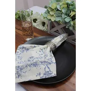 COTTON CRAFT Cloth Napkins - Set of 12-100% Cotton Reusable Napkin - Country French Toile Dinner Napkin -Everyday Spring Summer Fall Christmas Holiday Party Gift - Soft Absorbent Napkin -18x18- Blue