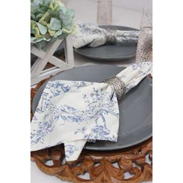 COTTON CRAFT Cloth Napkins - Set of 12-100% Cotton Reusable Napkin - Country French Toile Dinner Napkin -Everyday Spring Summer Fall Christmas Holiday Party Gift - Soft Absorbent Napkin -18x18- Blue