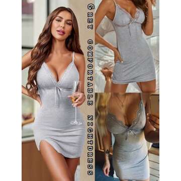 ADOME Women Slip Lingerie Lace Chemise Babydoll Nightgown V-Neck Full Slip Dress Small