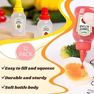 Xuyyicao 12 Pcs Mini Ketchup Bottles,25ml Condiment Squeeze Bottles,Plastic Sauce Container for Kids,Office,Bento Box,Picnic,Honey,Salad Dressing