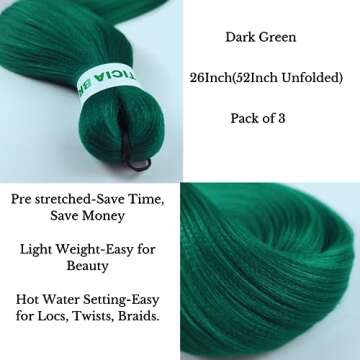 Leticia Dark Green Braiding Hair - Pre-Stretched & Easy To Use for Stunning Braids