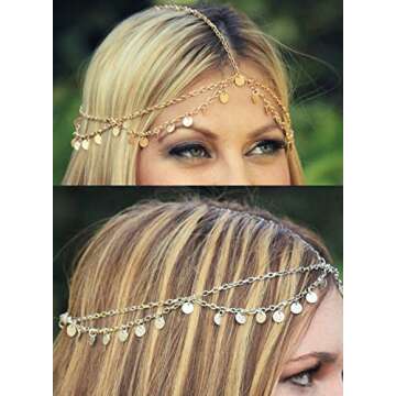 Honbay Metal Gold Sequins Head Chain Headchain Festival Party Halloween Prom Costume Hair Accessories Alloy Fashion Headbands Headpieces